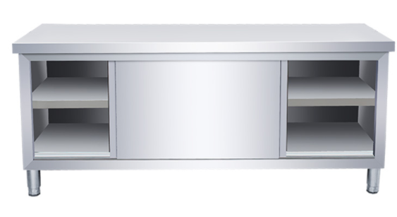 Stainless Steel Table with Sliding Cabinet